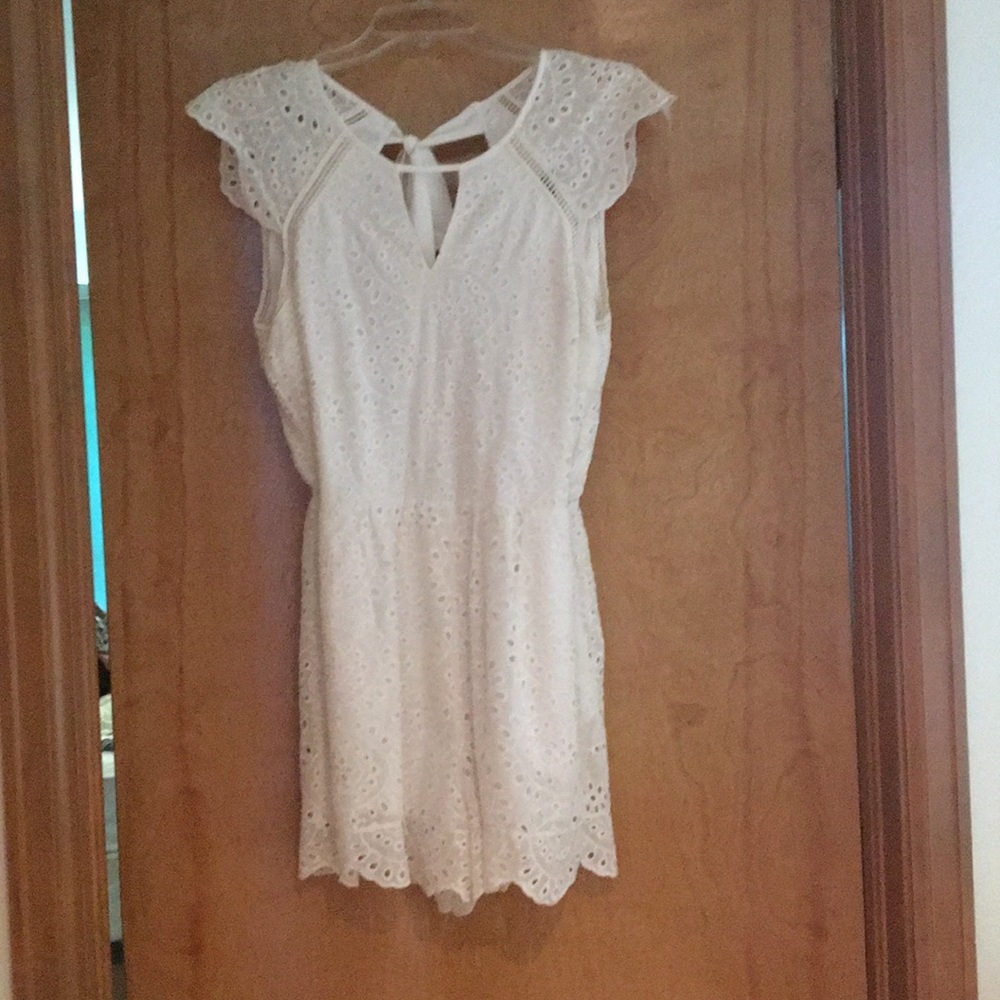 Eyelet lace detail romper with open back detail